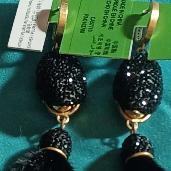NWT Kate Spade Penquin Feathered Black Earrings - Picture 5 of 6